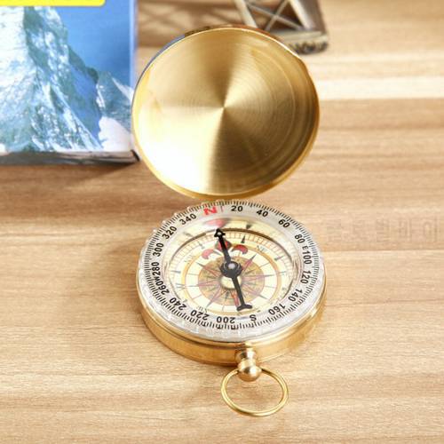 Metal Brass Compass Golden Clamshell Luminous Compass Pure Copper Pocket Watch Compass Outdoor Compass Camping