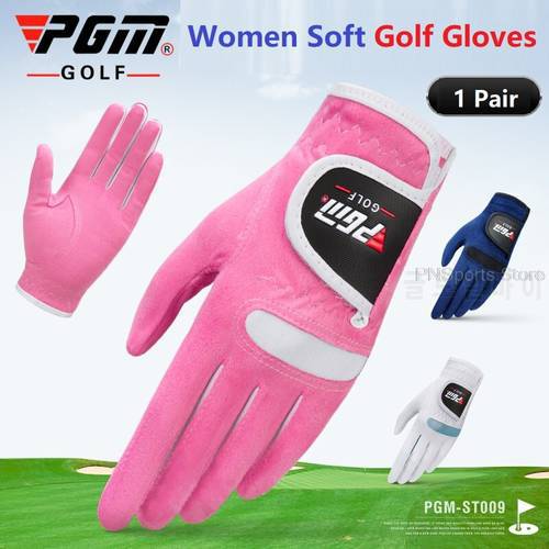 Pgm Golf Gloves Women 1 Pair Left Hand Right Hand Breathable Gloves Ladies Slim Non-Slip Golf Mittens Outdoor Sports Full Finger