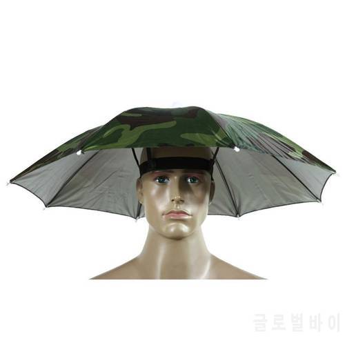 Fishing Caps Sport Umbrella Hat Outdoor Hiking Camping Headwear Cap Head Hats Camouflage Foldable Sunscreen Shade Umbrella 55cm