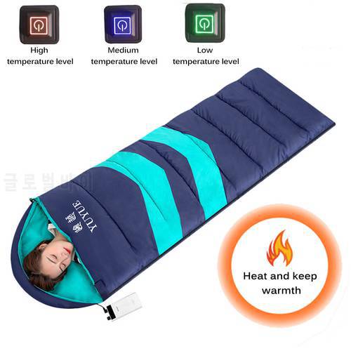 USB Camping Heated Sleeping Bag Ultralight Waterproof Winter Warm Envelope Backpacking Sleeping Bag For Outdoor Hiking Traveling