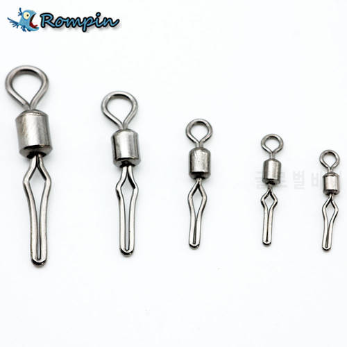 Rompin 50pcs/lot Swivel with side line clip fishing tackle fishhooks fishing connector fishing swivels with snap size 2 4 6 8 10
