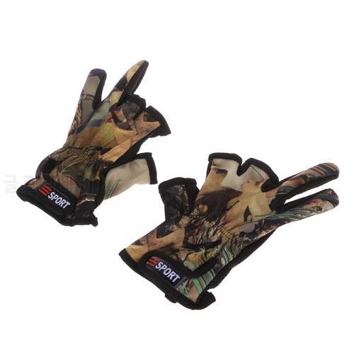 Fishing Gloves 3 Cut Finger Slit Outdoor Sports Anti Slip Breathable Camouflage .