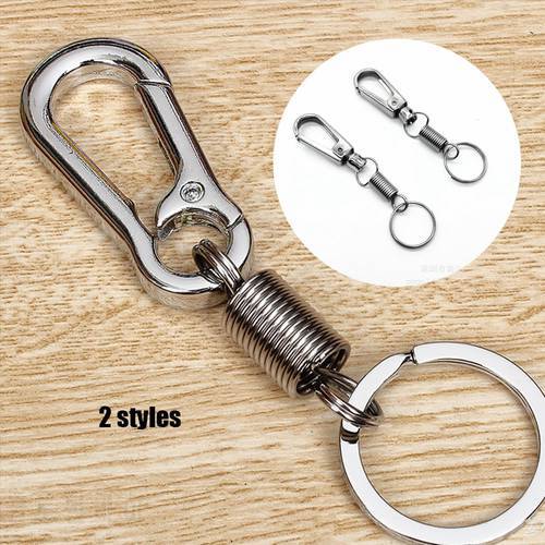 1PC Silver Stainless Steel Retractable Carabiner Keychain Anti-lost Buckles Waist Spring Gourd Buckle Car Ornament Accessories