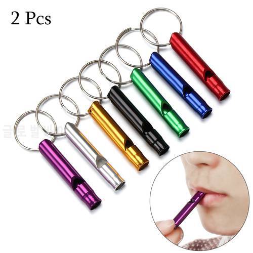 2Pcs Aluminum Small Size Whistles Emergency Whistle With Keyring Outdoor Camping Hiking Survival EDC Tools Training Accessories