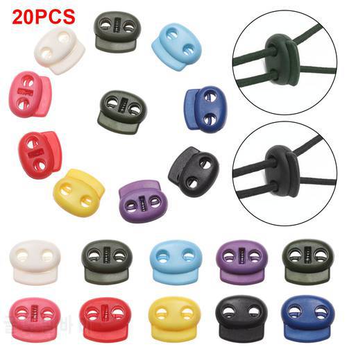 20Pcs Multi-Colors Double Holes Plastic Stopper Cord Lock Bean Toggle Clip Apparel Shoelace Camping Sportswear Bag Accessorie