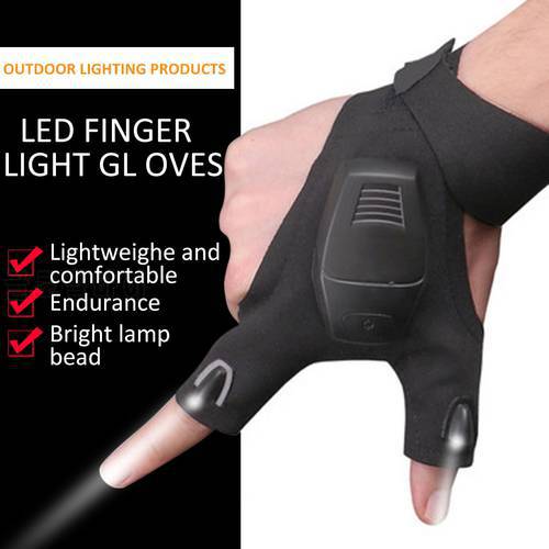 Night Light Waterproof Fishing Gloves with LED Flashlight Outdoor Fishing Fingerless Gloves LED Flashlight Camp Cycling Gloves