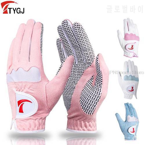 Women&39s Golf Gloves Anti-Slip Left And Right Hand Golf Gloves Ladies Granules Microfiber Cloth Breathable Soft Sports Mittens