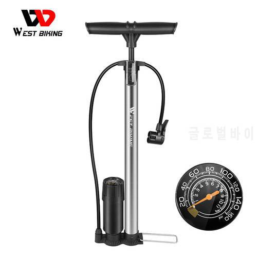 WEST BIKING 160PSI Bike Floor Pump High Pressure Gauge Air Inflator Cycling Accessories Presta Schrader MTB Road Bicycle Pump