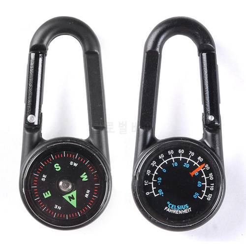 Outdoor Multifunctional Hiking Metal Carabiner Mini Compass + Thermometer + Keychain In 1
