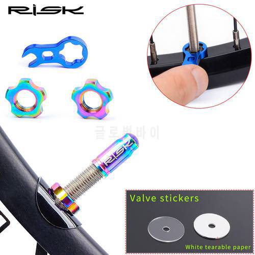 RISK Titanium Bicycle Tire Valve Cap With Nut/Wrench/Protection Sticker Set Road Bike Presta Valve Dust Proof Cover Accessories