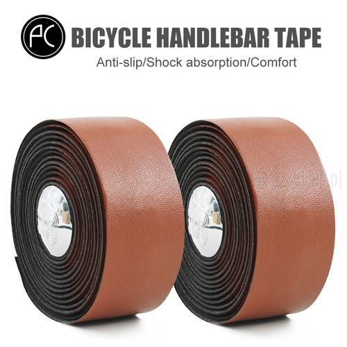 PCycling Bicycle Handlebar Tape Brown Cowhide Pattern MTB Road Bike Cycling Handle Tape Wear-resistant Belt Wrap +2 Bar