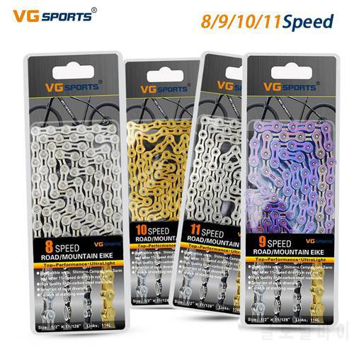 VG Sports 8 9 10 11 Speed bike chain accessories undefined Half full Hollow 116L Silver Gold Colorful Mountain MTB Road Bike