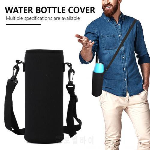 420-1500ML Water Bottle Cover Bag Pouch w/Strap Neoprene Water Pouch Holder Shoulder Strap Black Bottle Carrier Insulat Bag