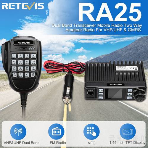 Retevis RA25 Ham Mobile Radio Dual Band/GMRS 20W Long Range Car Walkie Talkie 500/30CH Car Two Way Radio VFO FM Amateur Trucker