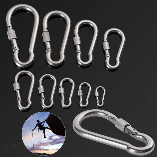M4~M12 304 Silver Stainless Steel Lock Ring Safety Snap Hook Carabiner Spring Snap Quick Link Outdoor Climbing Gear Equipment