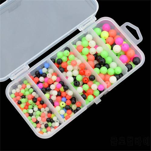 375pcs/set 4/5/6/7/8mm Mixed Color Fishing Beads Assorted Hard Plastic Round Floating Fishing Beads Fishing Gadgets Accessories