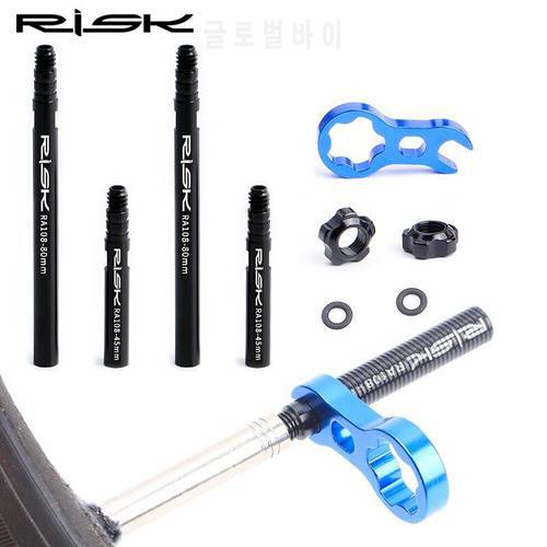 RISK RA108 Integrated Removable 45mm 80mm Bike Bicycle Inner Tubes Presta Valve Extender Extension With Core Wrench Aluminium