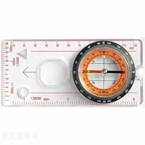 1pc Professional Mini Compass Map Scale Ruler Magnifying Navigation Map Multifunctional Equipment For Outdoor Hiking Camping