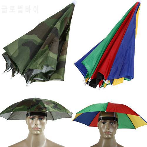 55cm Foldable Headwear Umbrella Fishing Hiking Hat Cap Camping Headwear