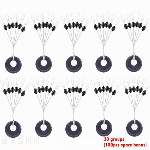 180pcs 30 Group Set High Quality Rubber Space Beans Fishing Gear For Sea Carp Fly Fishing Black Rubber Oval Stopper Bobber Float