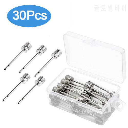 30pcs Sport Ball Inflating Pump Needle For Football Basketball Soccer Inflatable Air Valve Adaptor Stainless Steel Pump Pin