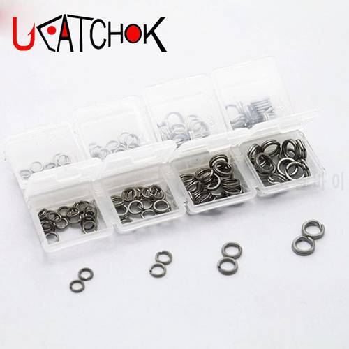 UCOK 150pcs/box Double Loop Circle Ring Stainless Steel lures connector components Fish Snap Lure Tackle Connector accessories