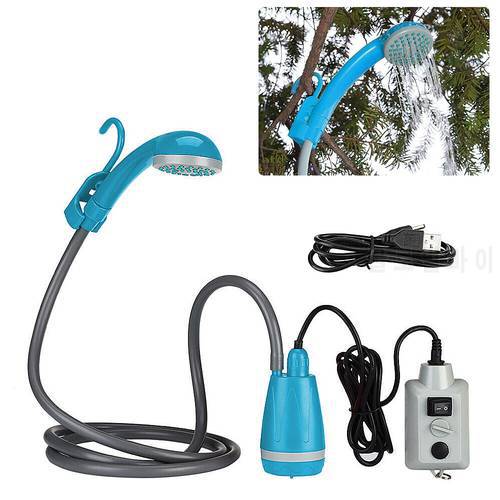 Portable Camping Shower Outdoor Camping Shower Pump Rechargeable Shower Head and Folding Bucket for Camping Hiking Traveling