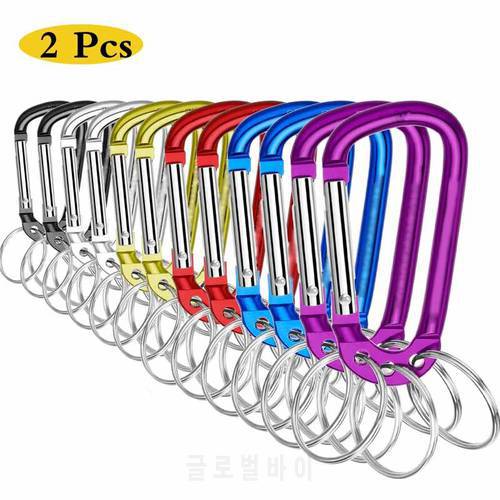 2Pcs Carabiner Clip Keychain Aluminum Alloy D Shape Multifunction Spring Lock Clip Hook with 3 Key Rings