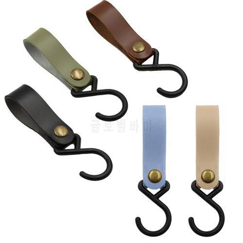 1pcs Outdoor PU Leather Hooks Camping Tripod Clothes Storage Portable Hiking Hanger Clothes Hook For Camp Supplies
