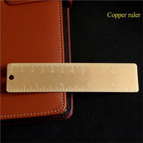 1PC Portable Mini Brass Metal Copper Ruler EDC Outdoor Pocket Tool Ruler Retro Bookmark Ruler Measurement Tool Learning Tool