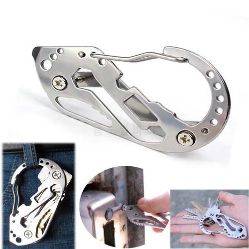 Multifunction Keychain Survival Outdoor EDC Tactical Pocket Tool Stainless Steel Carabiner Clip Bottle Opener Wrench Screw Tool