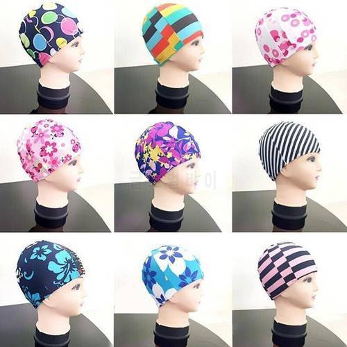 Mix-color Swimming Caps Unisex Pattern Random Sporty Polyester Water Sport Pool Swimming Bathing Cap Hat for Swimming Pool