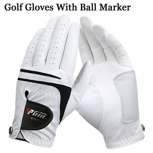 Professional Golf Gloves 1 pc Left Right Hand PU + Leather With Ball Marker Golf Game Ball White black lycra New style gift one