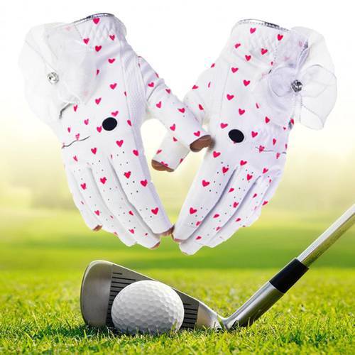 60%HOT 1 Pair Women Non-slip Bowknot Fingerless Heart Shaped Golf Gloves for Outdoor Sports