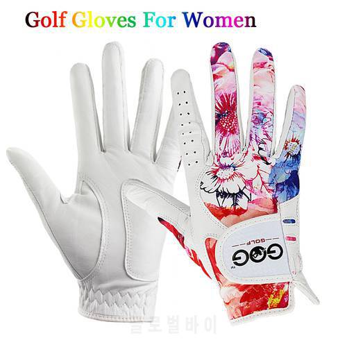 Beautiful Colorful flowers Golf Gloves for women lady girls genuine leather Sheepskin Sporting fashion Glove left right 1 pair