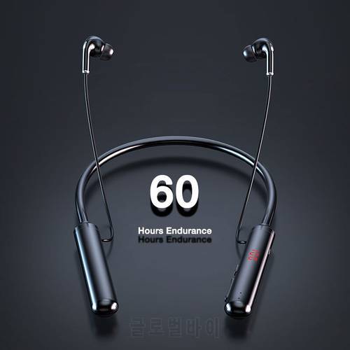 60 Hours Endurance Bluetooth Headphones Stereo Bass Wireless Headphone Neckband Power LED Display Headset TF Card Magnet