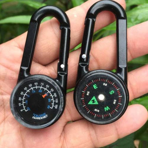 Mini compass thermometer with keychain, suitable for outdoor camping hiking hunting backpack decoration portable compass