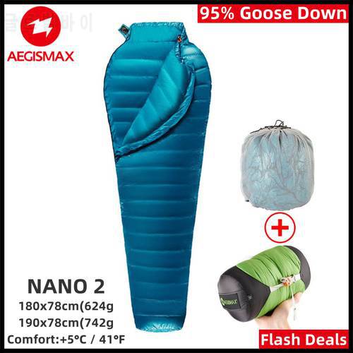 AEGISMAX NANO 2 Camping Sleeping Bag Ultralight Adult Outdoor Goose Down Sleeping Bag Nylon Mummy Hiking Tourist Sleeping Gears
