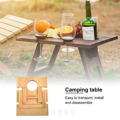 Outdoor Glamping Picnic Table With Wood Wine Rack Folding Portable Camping Wood Table Glass Storage Holder Protector