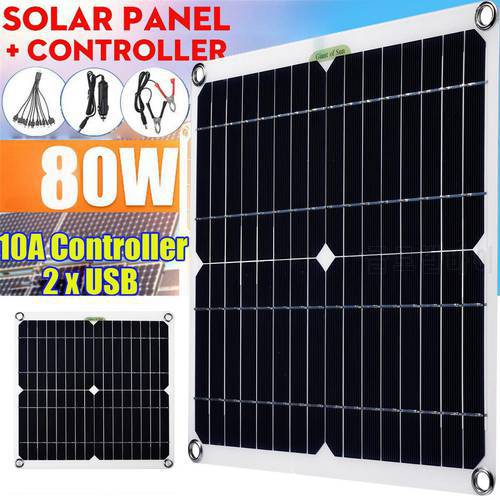80W Solar Panel Kit Complete 12V USB With 10A Controller Solar Cells For Car Yacht RV Boat Moblie Phone Battery Charger