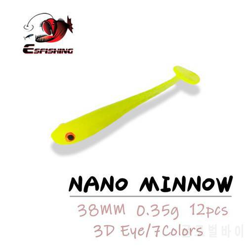 ESFISHING Professional Fishing Lure Nano Minnow 38mm 12pcs Isca Artificial Soft Silicone Bait Cheap Fish Tackle Free shipping