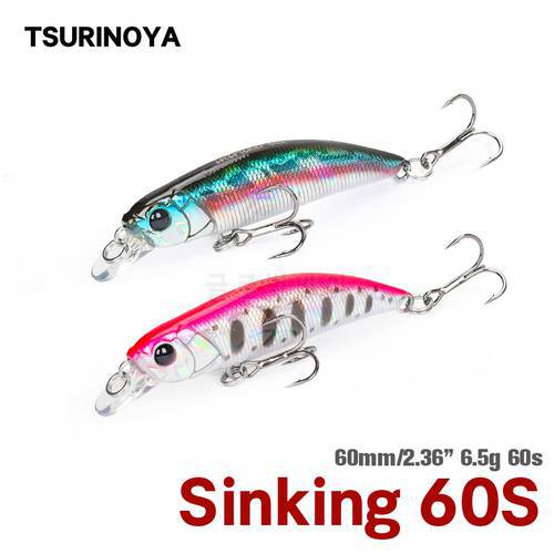TSURINOYA 60S Sinking Minnow Fishing Lure New Model INTRUDER 60mm 6.5g Artificial Hard Baits Trout Pike Bass Jerkbait Wobbler