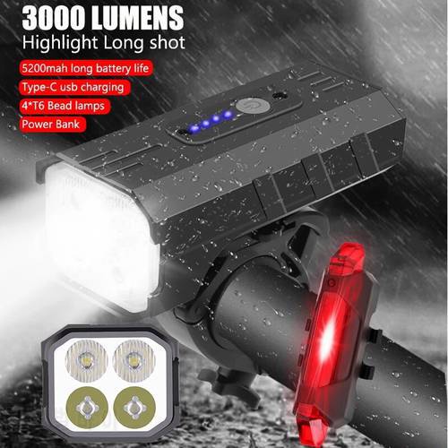 5200Mah Bike Light Bicycle Lighting 3000 Lumen Flashlight Usb Light Bike Front Flashlight For Bicycle Lights Bike Accessories
