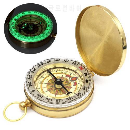 Outdoor Tools Gold Color Portable Compass Camping Hiking Pocket Brass Copper Compass Navigation with Noctilucence Display
