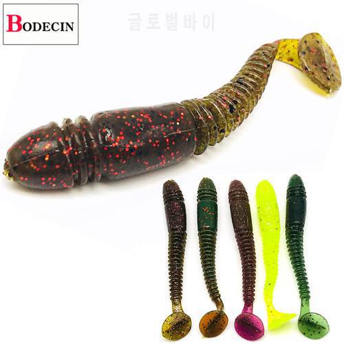 Soft Silicone Lure Rubber 5PCS Worm Grubs T Tail Artificial Fake Bait Suit For Fishing Baits Shad Wobblers salt Smell Swimbait