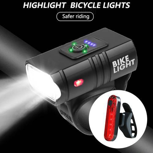 2pcs Rechargeable Waterproof T6 LED MTB Mountain Bike Front Headlight Rear Taillight Bicycle Flashlight Warning Lights