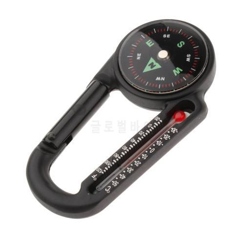 Multifunctional Hiking Metal Carabiner Thermometer Compass Keyring Keychain Picnic Outdoor Sports Emergency Kit Survival Tool