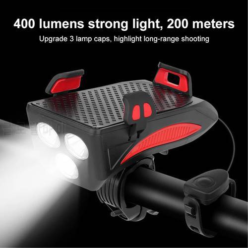 2000/4000 MAh Bicycle Light 4 In 1 Bicycle Headlight Bike Front Light With Horn Phone Holder MTB Front Lamp Headlight Flashlight