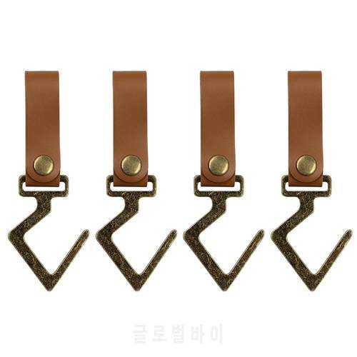 4pcs Outdoor PU Leather Hooks Camping Hiking Hanging Clothes Durable Storage Hanger For Camp Supplies Hiking Hanger