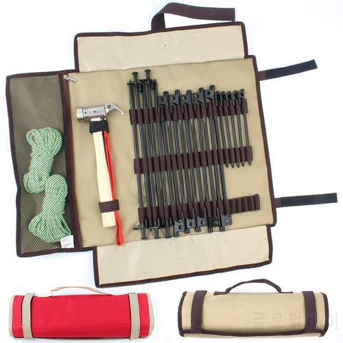 Outdoor Camping Portable Tent Nail Bag Kit Storage Sack Hammer Pouch Organizer Tent Peg Nail Storage Bag Tent Hammer Wind Rope